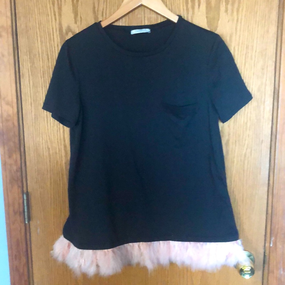 Zara t-shirt with pink feather detailing!